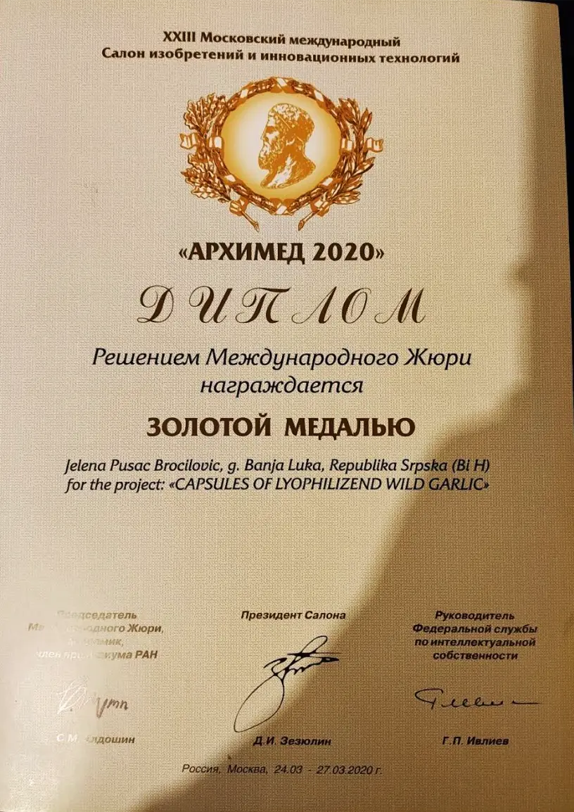 ZLATNA MEDALJA u Moskvi na Salonu Arhimed 2020